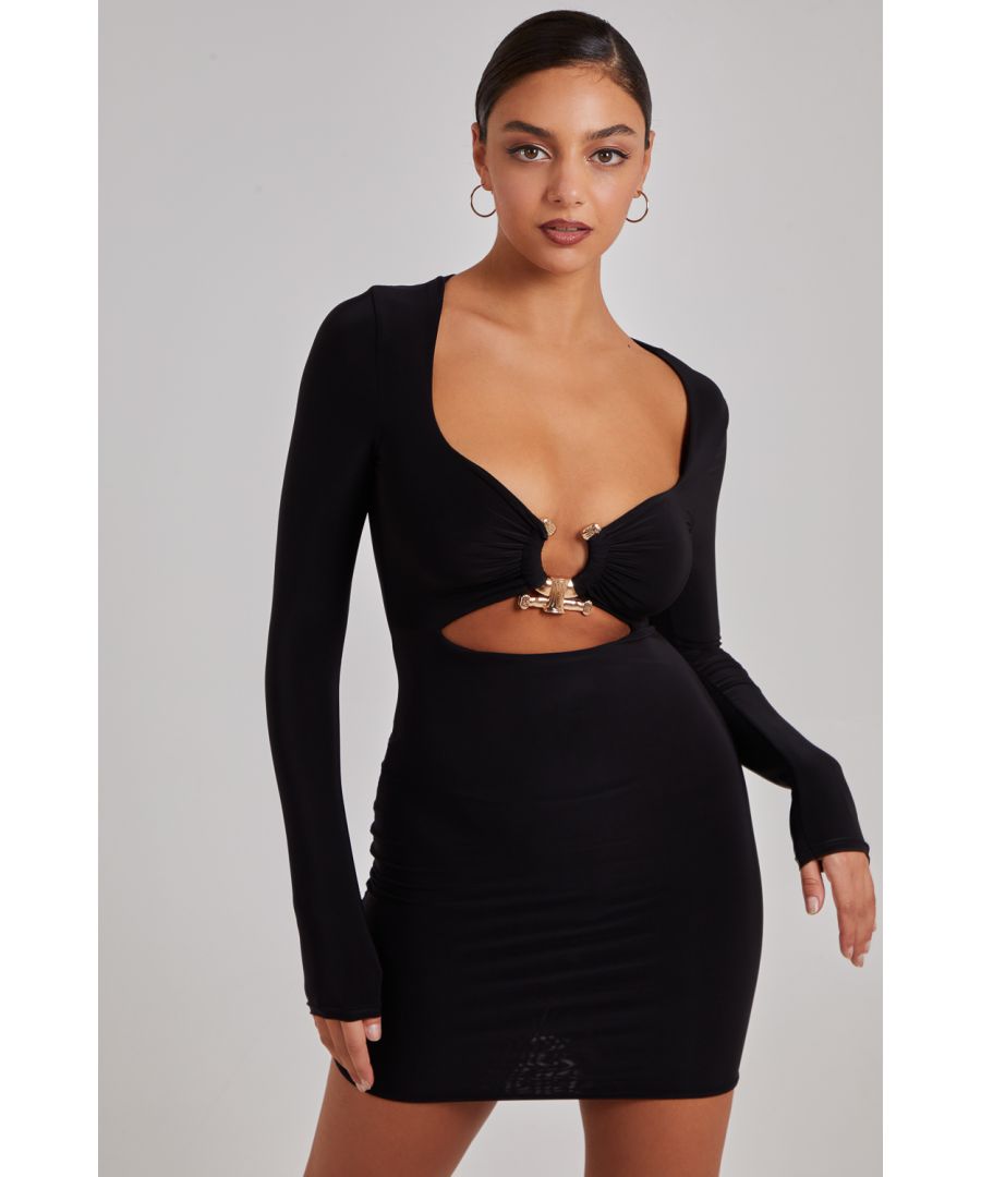 Pink Vanilla Womens Gold Trim Slinky Cut Out Dress - Black - Size Medium