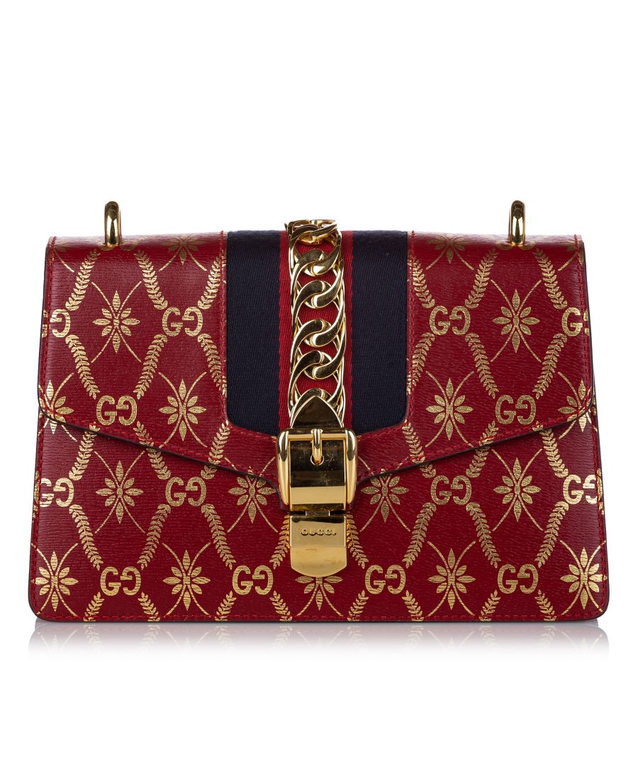 Vintage Gucci GG Sylvie Leather Crossbody Bag Red