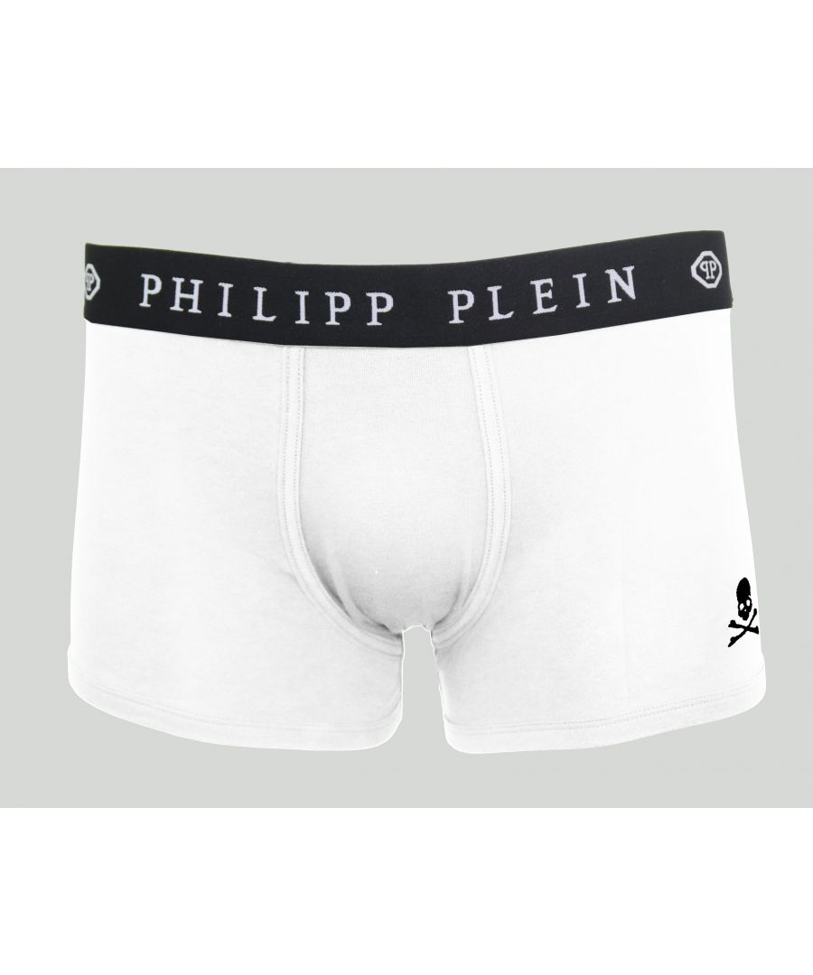 Boxer Philipp Plein élastiqué, couleur blanche avec le logo de la marque sur l'élastique. 2 pièces incluses.
