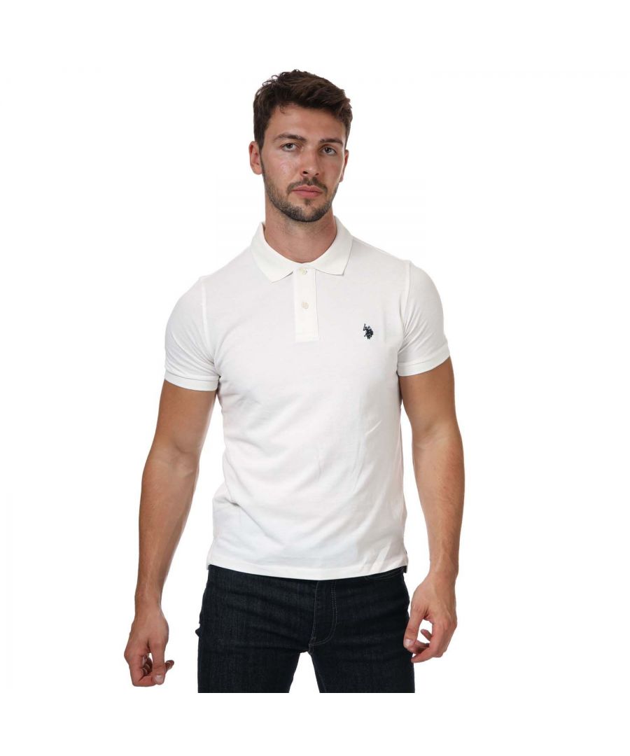Mens US Polo Assn Pique Polo Shirt in white.- Button down collar.- Short sleeves.- Two button placket.- Featuring the embroidered double horsemen for the USPA stamp of authenticity.- Ribbed cuffs.- 100% Cotton. - Ref: 63515101