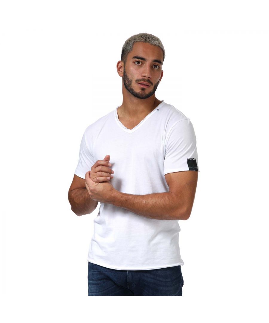 Replay jersey T-shirt met V-hals voor heren, wit