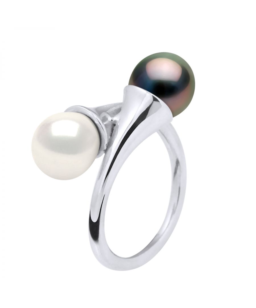 YOU & I - Part II White Gold 375 true Cultured Tahitian Pearl and Eau Douce Rondes 8-9 mm , 0,31 in - Natural White Color Size avalaible from 48 to 62 , J to U - Our jewellery is made in France and will be delivered in a gift box accompanied by a Certificate of Authenticity and International Warranty