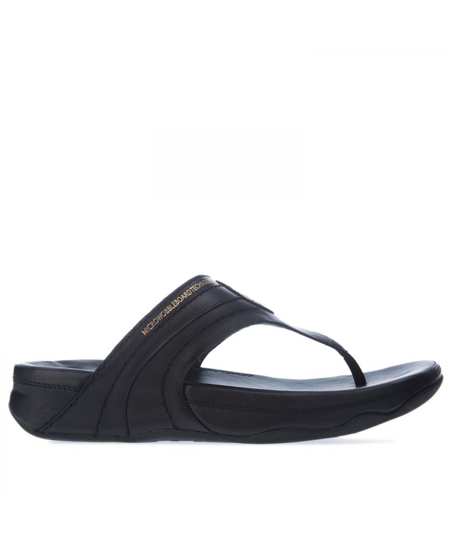 Womens Fit Flop Walkstar Leather Toe-Post Sandals in black.- Padded leather uppers.- Slip on closure.- Ergonomic supercushioning Microwobbleboard™ midsoles.- Subtle logo and in super-versatile neutrals-metallics. - Fit Flop branding.- Slip-Resistant rubber outsole.- Leather upper  Textile lining  Synthetic sole. - Ref:DV6090