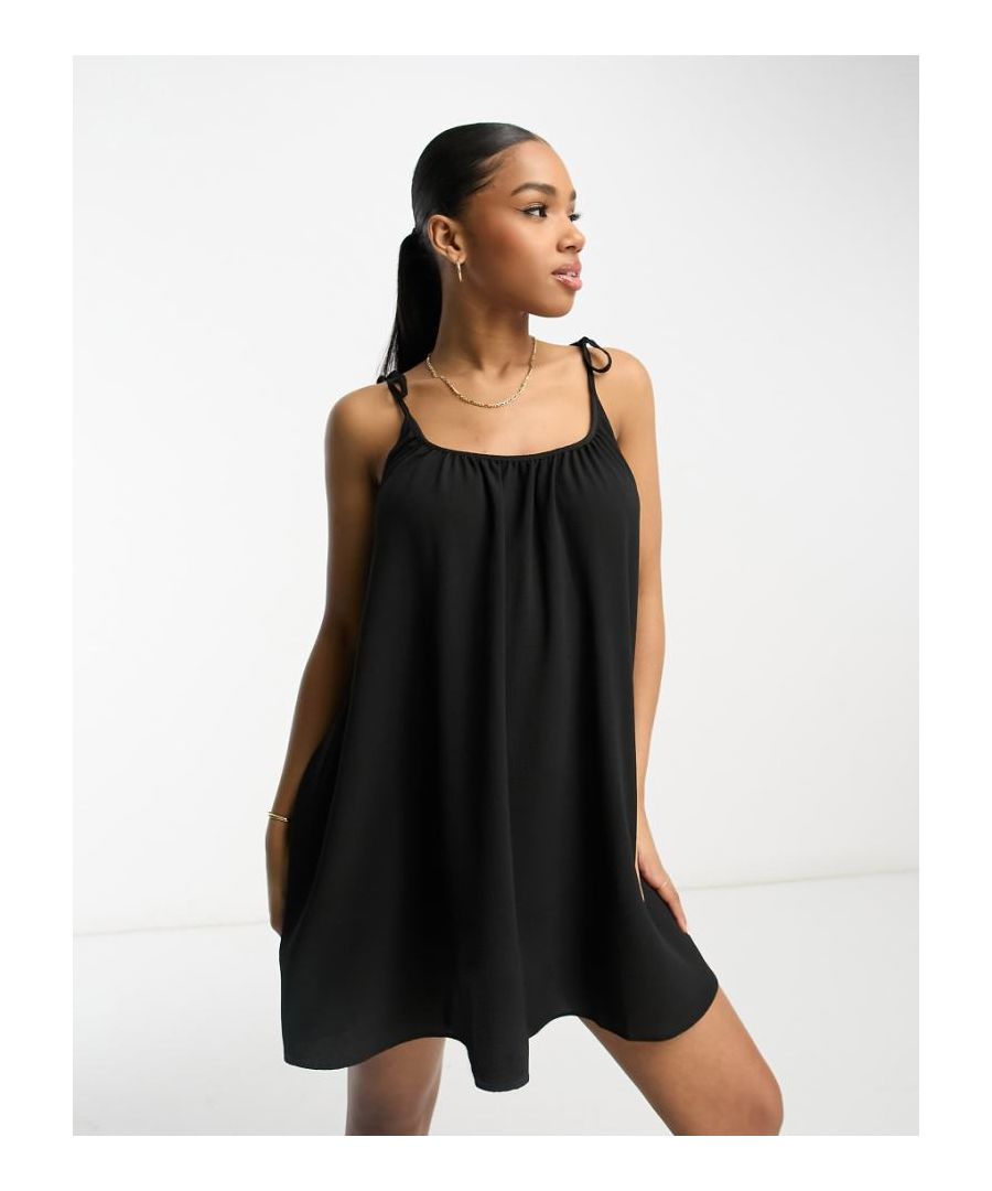 Asos Design Womens Tie Strap Detail Trapeze Mini Slip Dress In Black - Size 8 Uk