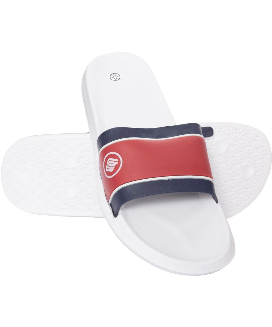 Rinse off after the pool with these must have simple staples. Crafted from synthetic material, these breathable slip on slides features a printed brand logo, contrasting coloured trim and are cushioned for a comfortable wear.