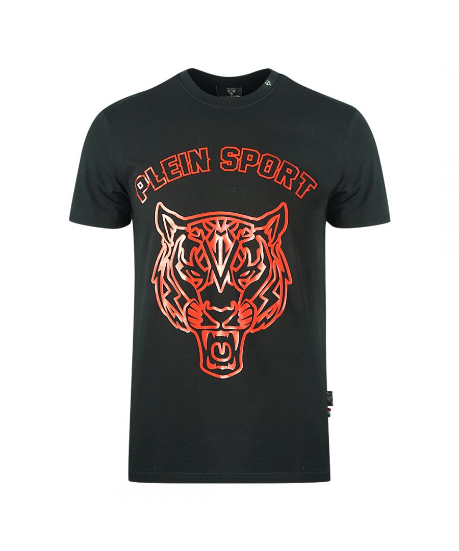 Philipp Plein Sport Stencil Tiger Logo Black T-Shirt. Philipp Plein Sport Black T-Shirt. Stretch Fit 95% Cotton, 5% Elastane. Made In Italy. Plein Branded Badges. Style Code: TIPS113 99