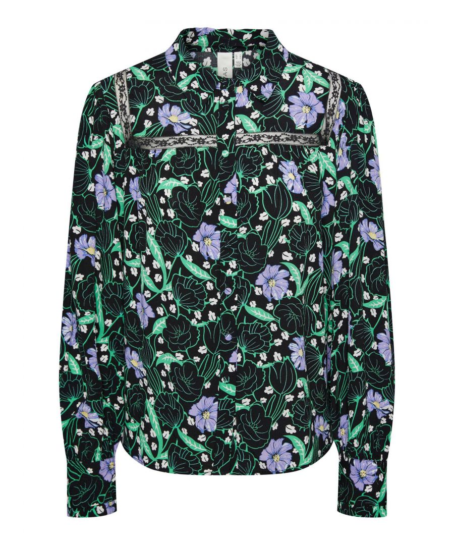 Y.A.S blouse YASKATYRA  met all over print zwart/groen/lila