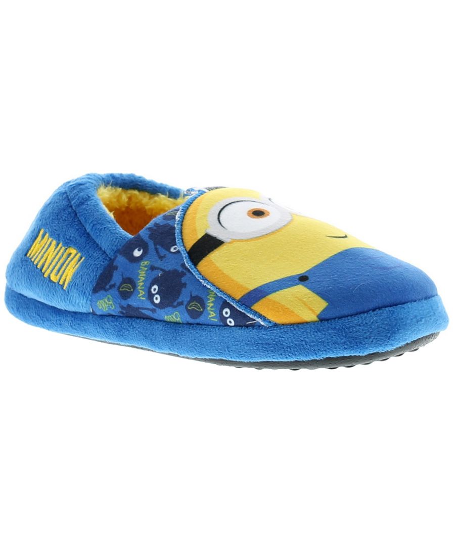 Wynsors Coleman Younger Boys Girls Full Slippers Blue. Fabric Upper. Fabric Lining. Fabric Sole. Boys Character Minion Plush Slip On Slipper.