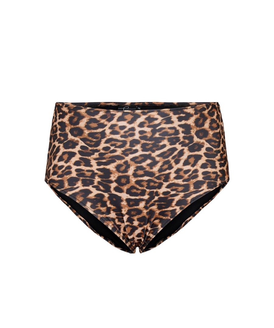 Zizzi high waist bikinibroekje STRIS bruin/beige