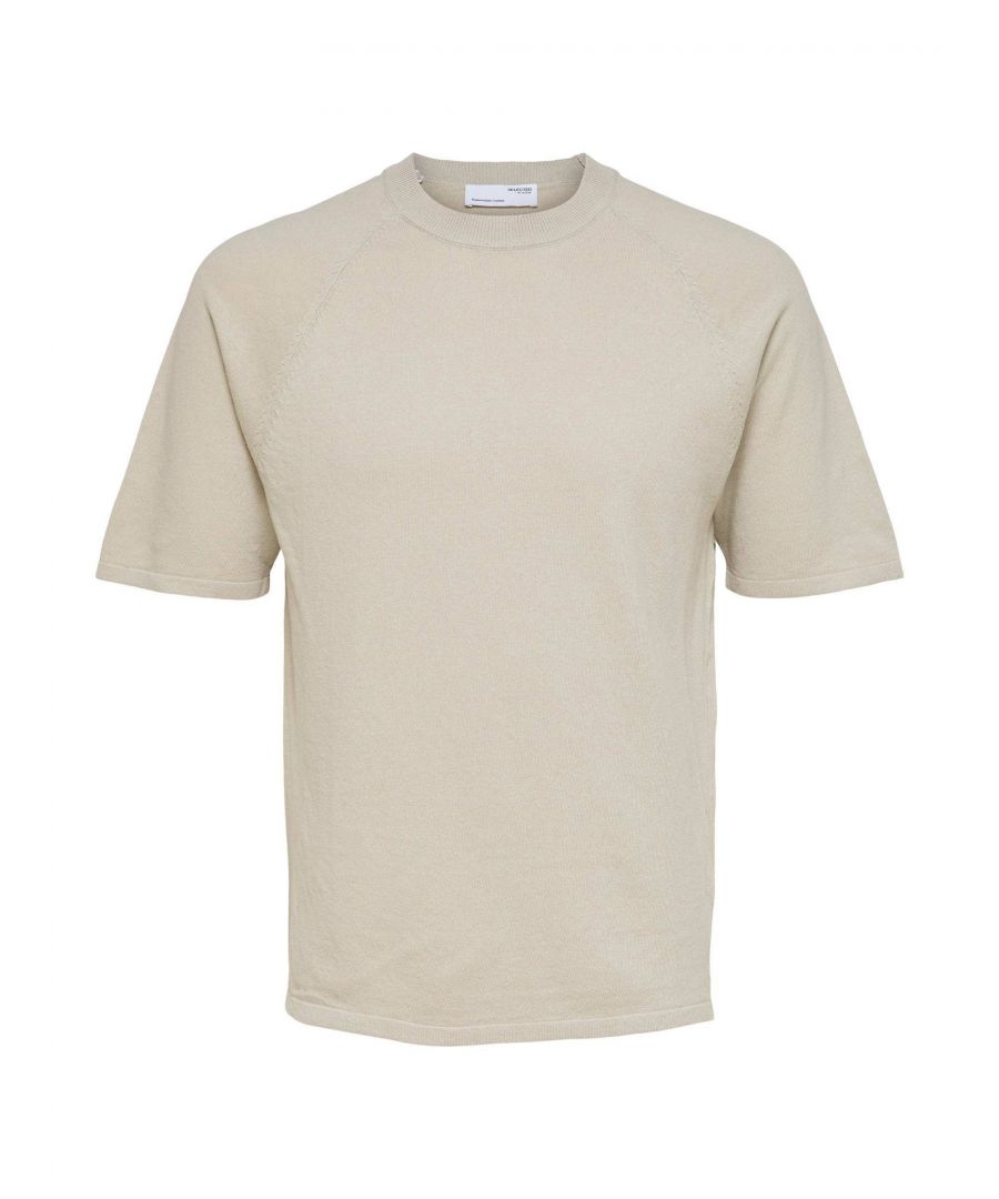 SELECTED HOMME gebreid regular fit T-shirt SLHDANIEL met linnen oatmeal