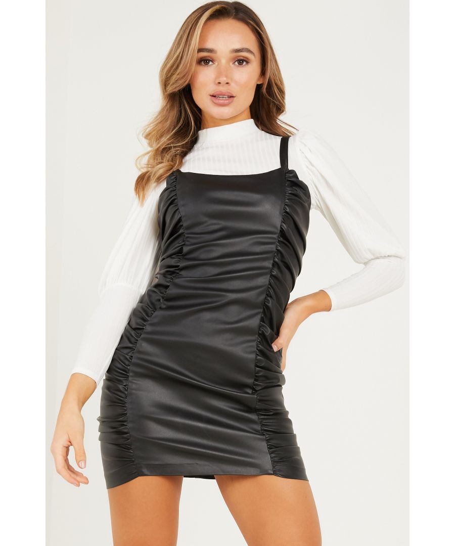 Image for Black Faux Leather Bodycon Dress