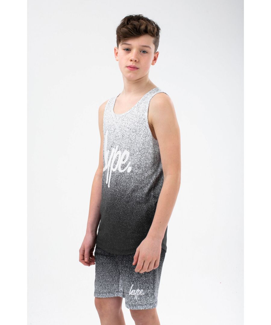 The new addition to your summer ‘drobe, the HYPE. Black Speckle Fade Script Vest is designed in our standard kids vest shape and made from 95% poly 5% elastane fabric for a comfortable fit. Boasting an all-over black speckle fade design and the HYPE. script logo in contrasting white. Wear with matching shorts or joggers for an off-duty relaxed fit. Available in size 3-4 years up to 16 years. Machine wash at 30 degrees.