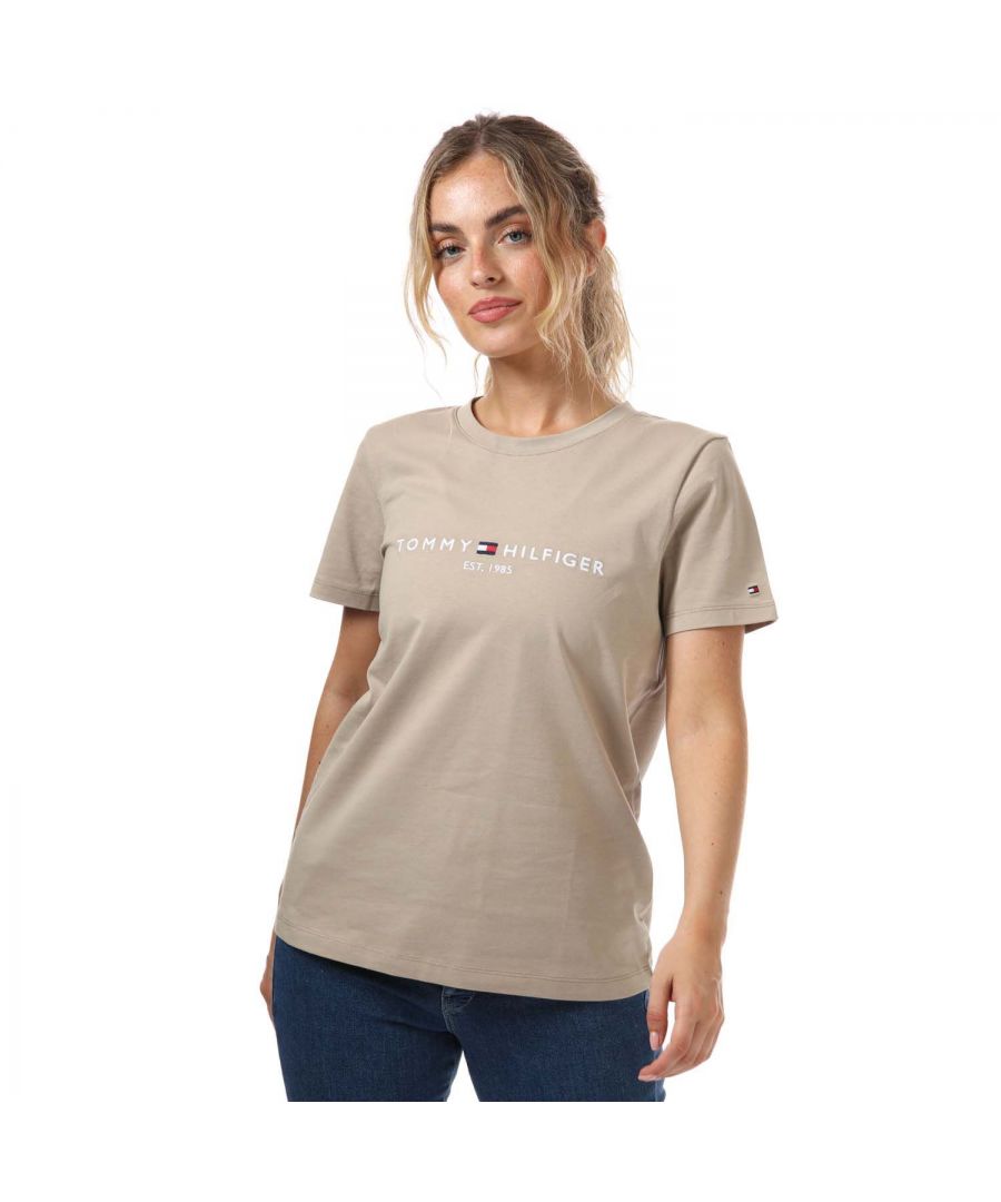 Tommy Hilfiger T-shirt van zuiver biologisch katoen met logo voor dames, beige