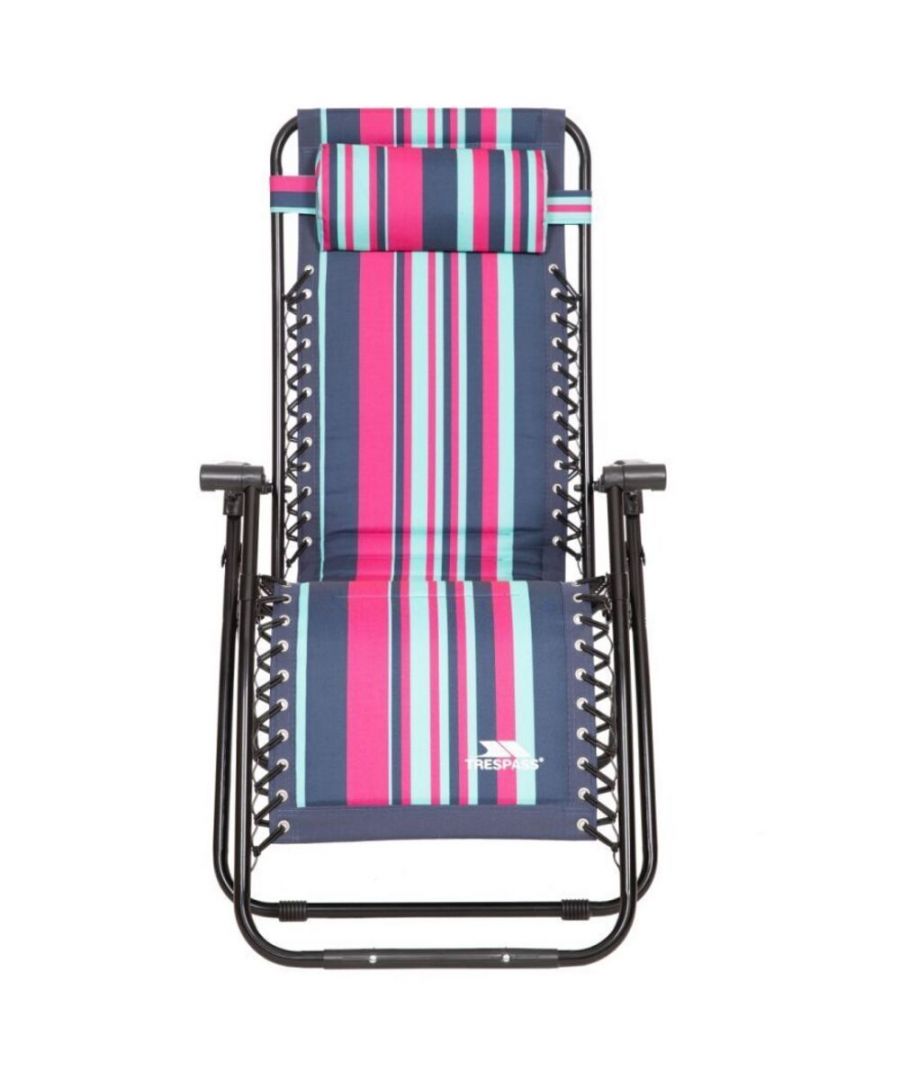 Reclining garden chair. Foam padded seat. Removable head rest. Steel frame. Can be locked in position. Height: 113cm, Width: 64cm, Length: 98cm.