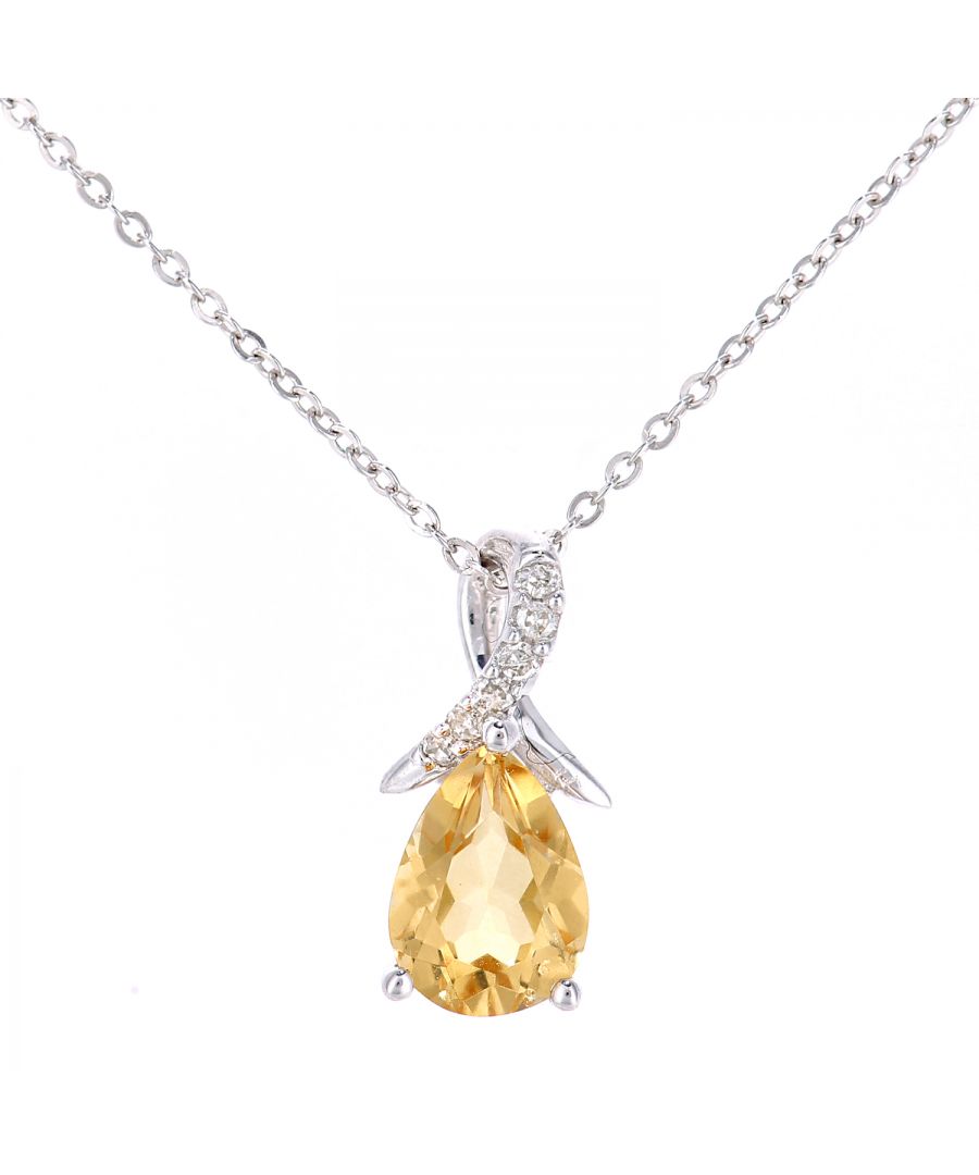 Image for 9ct White Gold 0.65ct Citrine and 0.02ct Diamond Pendant