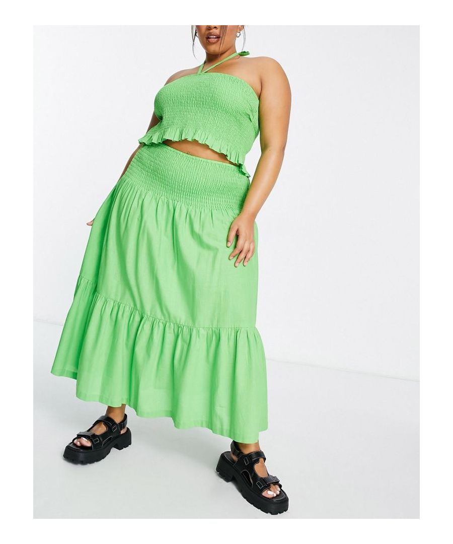 Plus-size skirt by COLLUSION Exclusive to ASOS Tiered design High rise Shirred-stretch waist Regular fit  Sold By: Asos