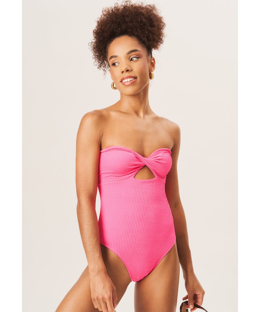 Gini London Womens Twist Front Textured Swimsuit - Pink - Size 12 UK