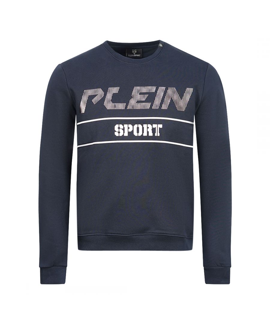 Plein Sport Mens Philipp Black Bold Logo Navy Blue Jumper - Size 2XL