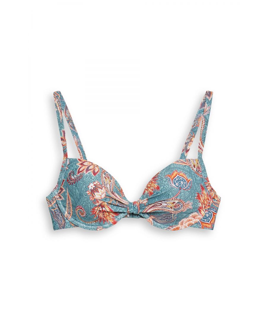 ESPRIT Women Beach voorgevormde beugel bikinitop met all over print lichtblauw/oranje