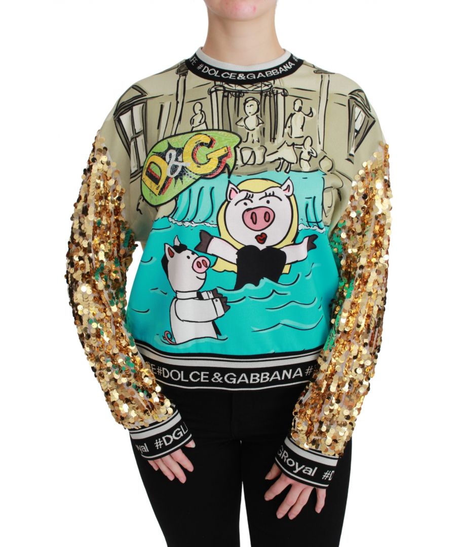 DOLCE & ; GABBANA Gorgeous brand new with tags, 100% Authentic Dolce & ; Gabbana Sweater Model : Crewneck pullover sweatshirt Material : 60% Cotton, 40% Polyester Color : Multicolor motive print, gold sequined arms Motive : Year of the Pig, #DGMillennials Logo details Made in Italy