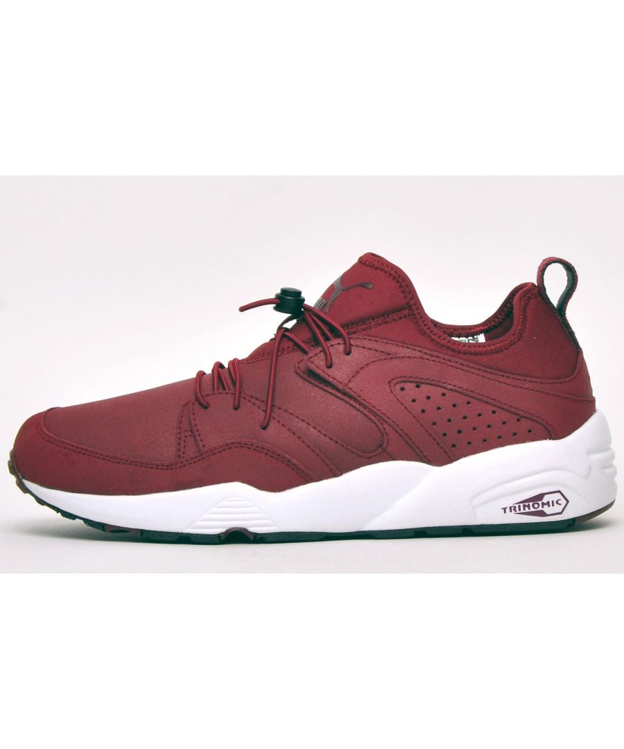Featuring a contemporary design, Puma have chosen to create a trainer which offers a sock-like fit and feel which cradles the foot perfectly.\n These Puma Trinomic Blaze of Glory Winterised Mens trainers are presented in a nubuck leather and textile mix upper whilst the toggled lacing system is held in place with unique overlays for an exclusive design.\n Puma branding gives this old-school trainer the final touches to the overall sleek design that is a must have addition to any mans footwear collection.\n - Robust leather textile mix upper.\n - Heel loop for easy on off wear\n - Grippy rubber outsole delivers durability and traction\n - State of the art Trinomic midsole absorbs shock on impact \n - Perfect Fit toggled lacing system\n - Puma branding to tongue for a designer led finish.