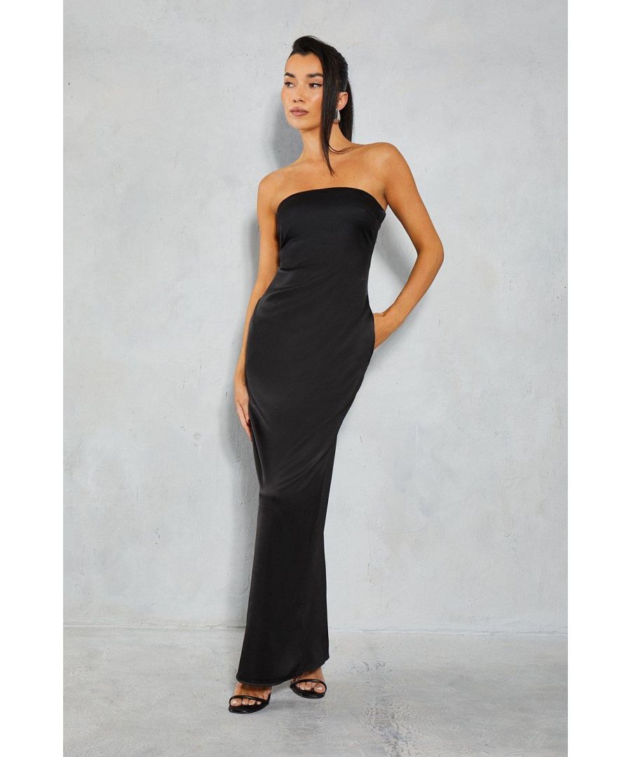 Misspap Womens Satin Bandeau Pocket Detail Maxi Dress - Black - Size 10 Uk