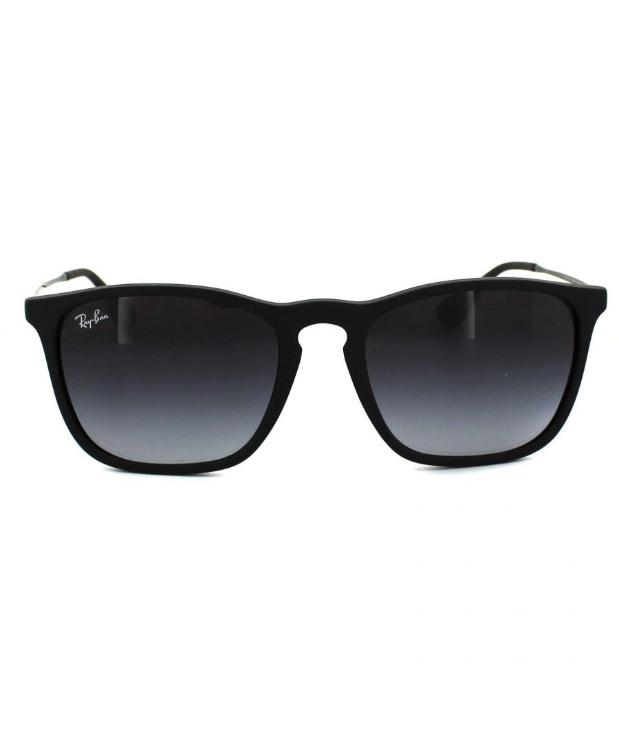 Ray-Ban Sunglasses Chris 4187 622/8G Rubber Black Gradient Grey this retro style is given the matt treatment which is a popular style trend at the moment. Sleek metal temples merge with the rubber effect on the frame and given a flourish with the keyhole shaped bridge. This the more masculine version of the very popular 4171 Erika model
