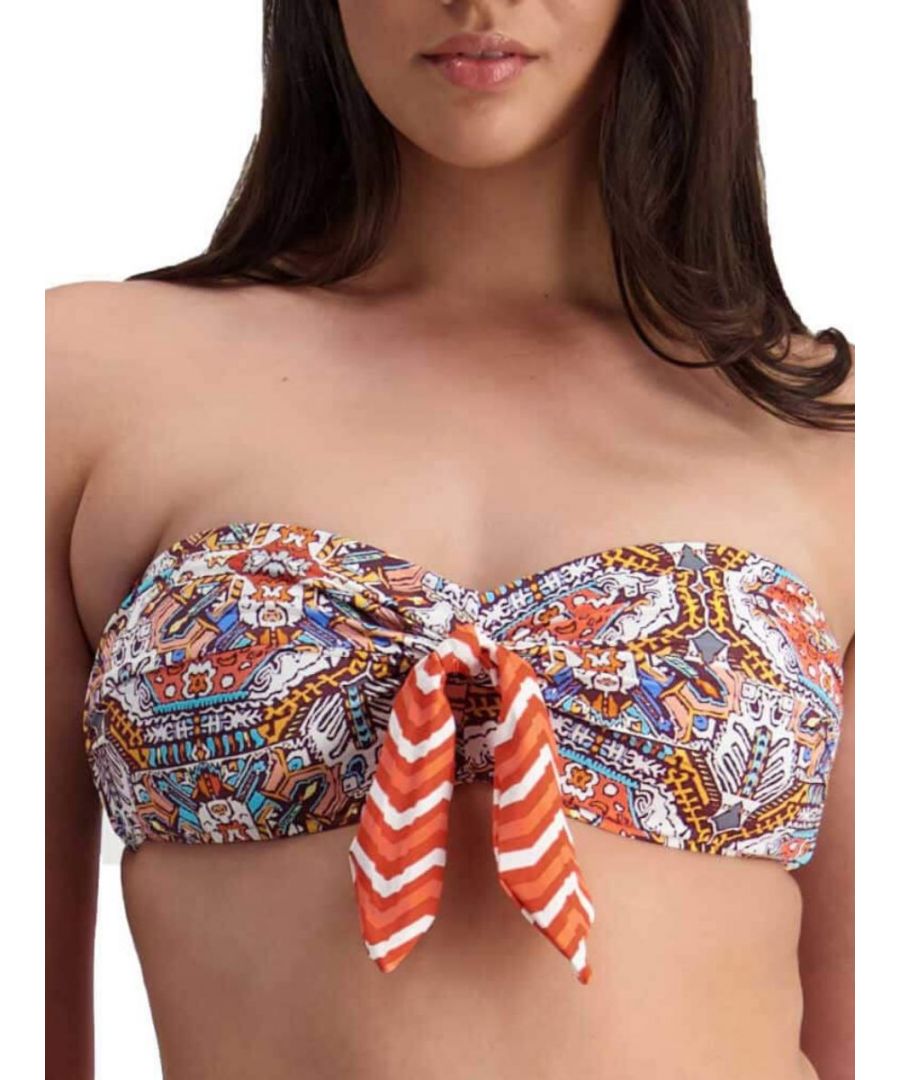 Moontide Womens Vintage Bloom Strapless Bandeau - Orange Polyamide - Size Medium