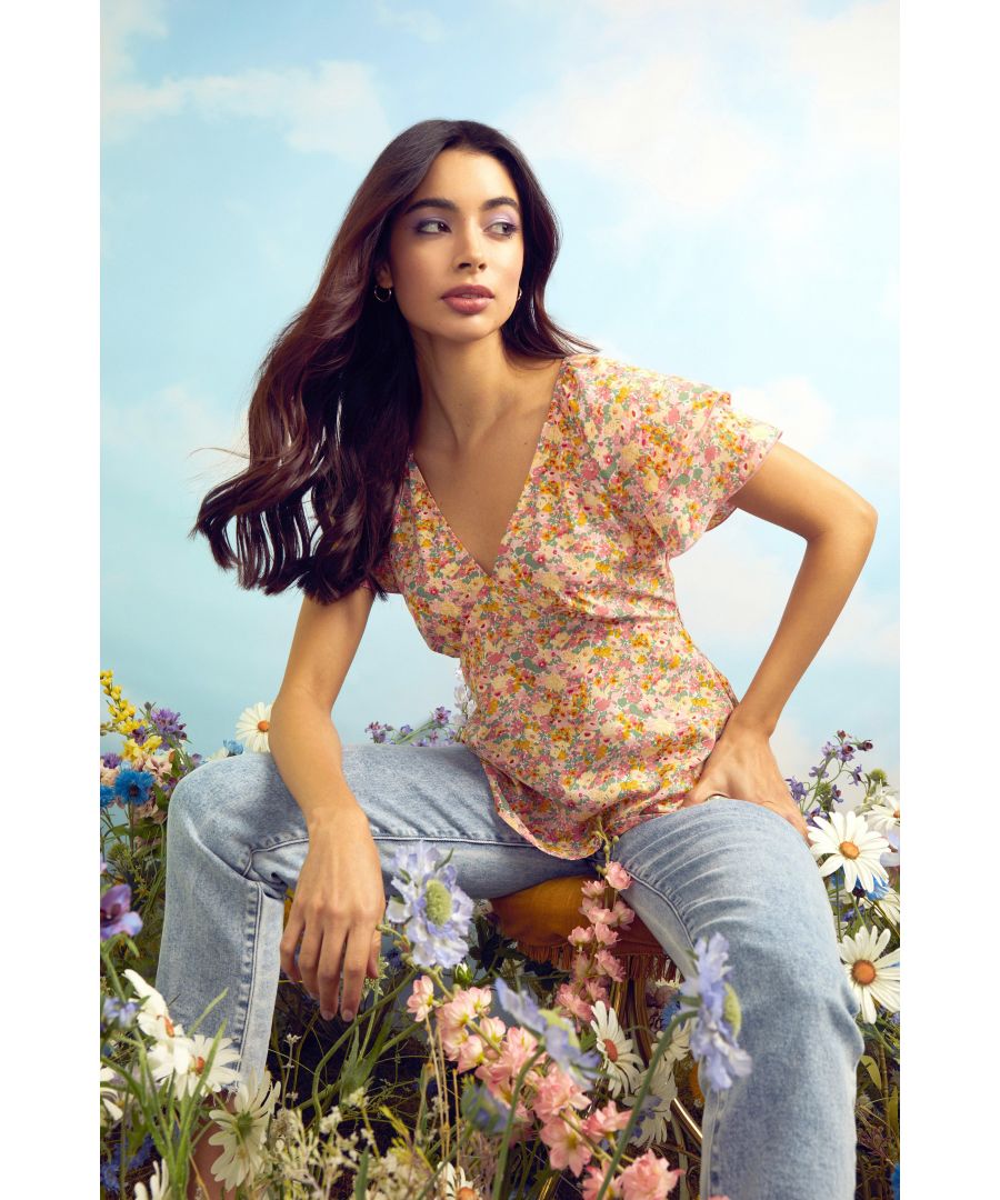 Image for Pink Floral Frill Top