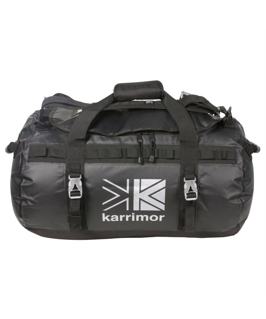 Karrimor 70L Dufflebag The Karrimor 70L Dufflebag is perfect for long weekend trips, benefitting from a massive 70L of space in the main compartment that makes it ideal for keeping your belongings safe. This Karrimor duffle bag also comes with a padded carry handle as well as two adjustable and padded shoulder straps, finished off with the Karrimor logo to the side. > Hold all > 70L storage capacity > Grab handles to both ends > Touch and close clasp carry handles > D shaped main opening > Side compression straps > Webbing daisy chains > Removable shoulder harness with chest strap > Name card holder > Internal zipped mesh pocket > Welded seams > Internal dry pocket > 60 x 34 x 36cm > 100% Polyester