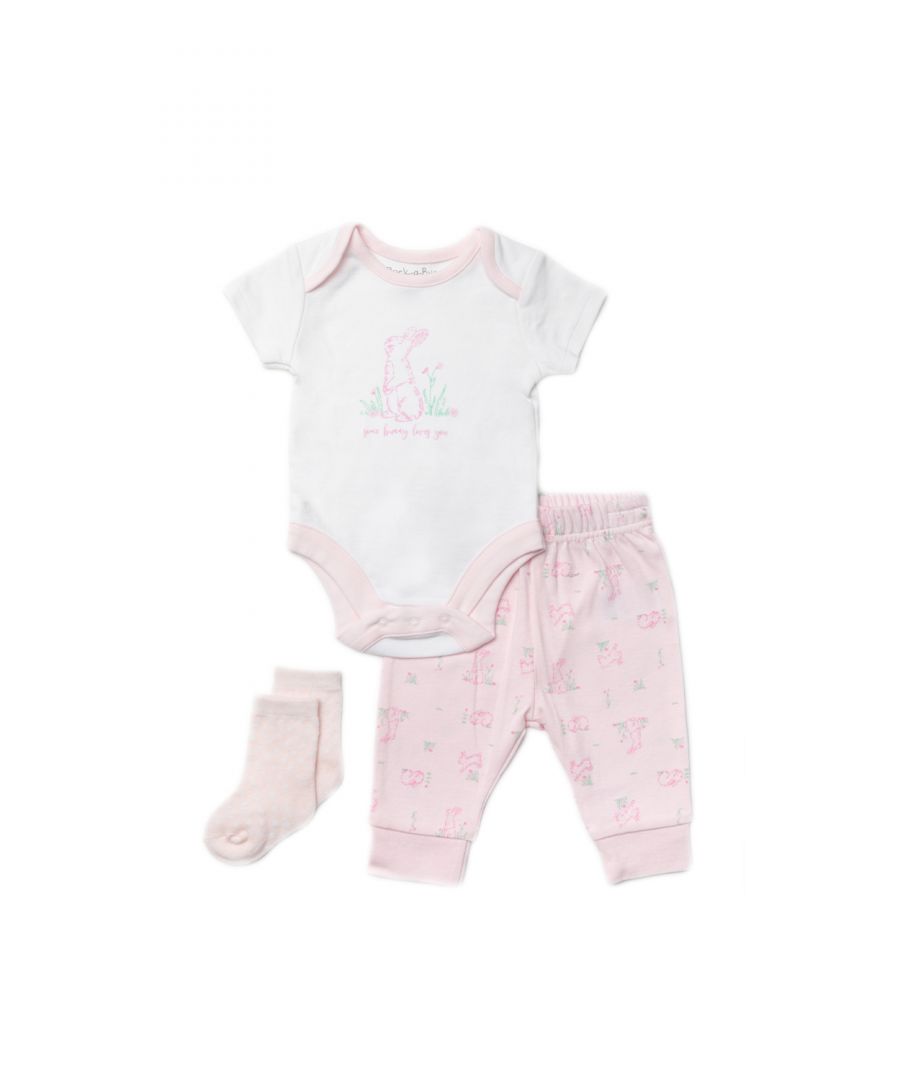 Rock a Bye Baby Boy's Girl's Bunny Print Cotton 3-Piece Baby Gift Set|Size: 6-12 m|pink