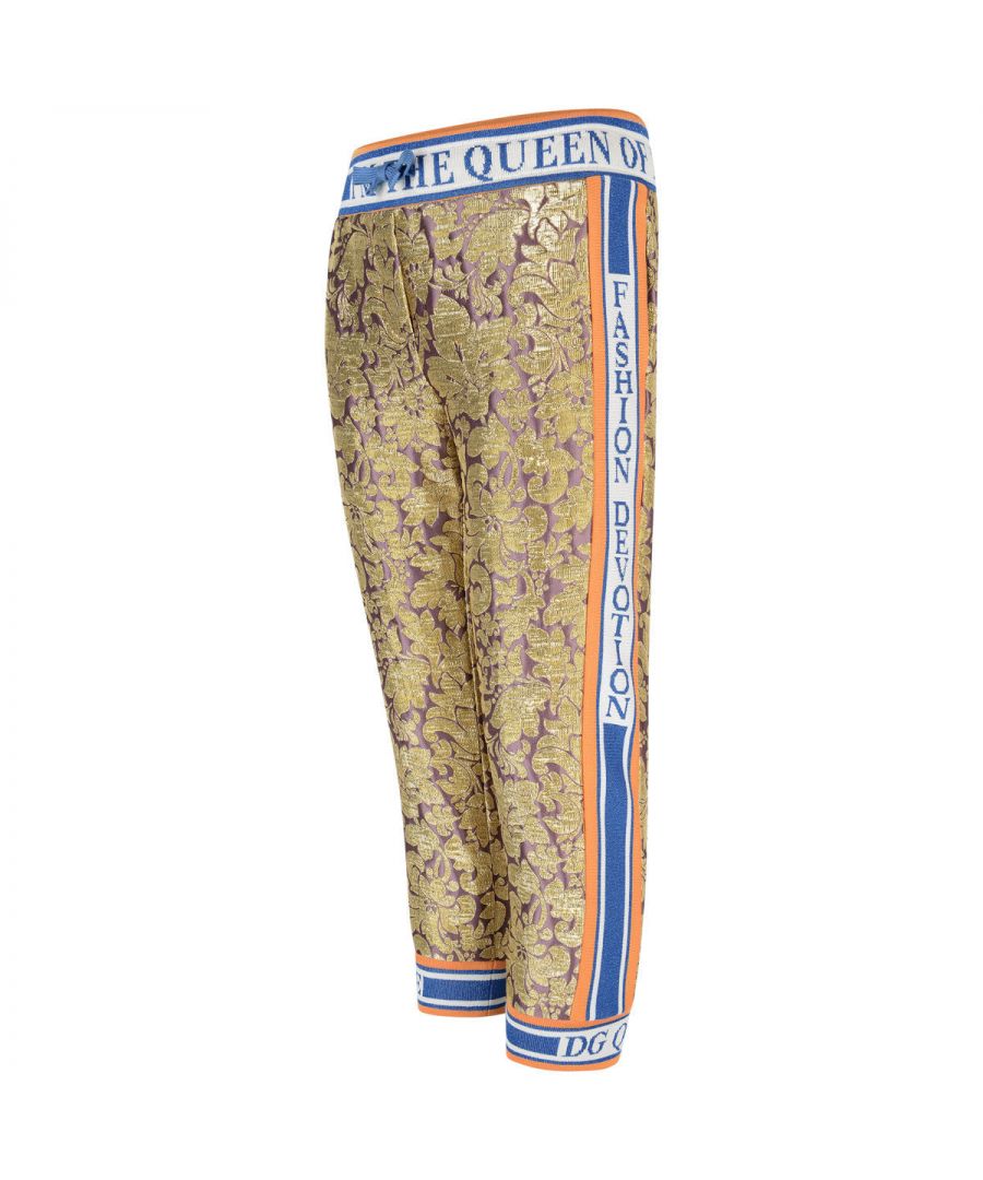 Dolce & Gabbana Girls Gold & Purple Silk Brocade Trousers - Size 6Y
