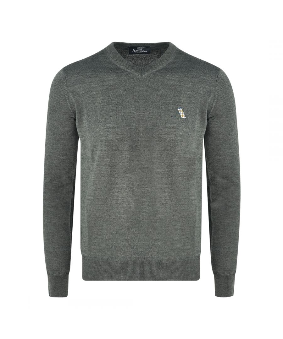 Aquascutum Check Logo A Grey V-Neck Jumper. Aquascutum Check Logo Military Green Knitwear Sweater. 50% Wool, 50% Acrylic. Branded A In Classic Check On Left Chest. Regular Fit, Fits True To Size. 202837 01