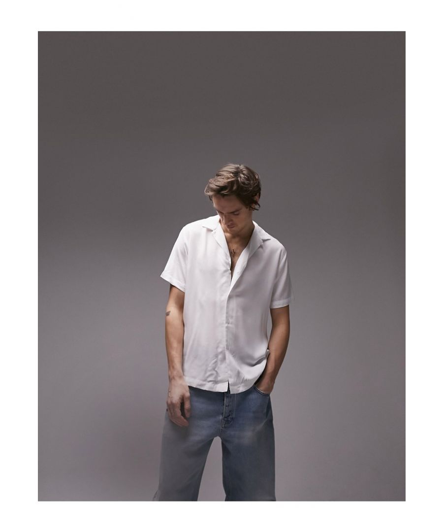 topman mens deep revere short sleeve shirt in white - size x-small