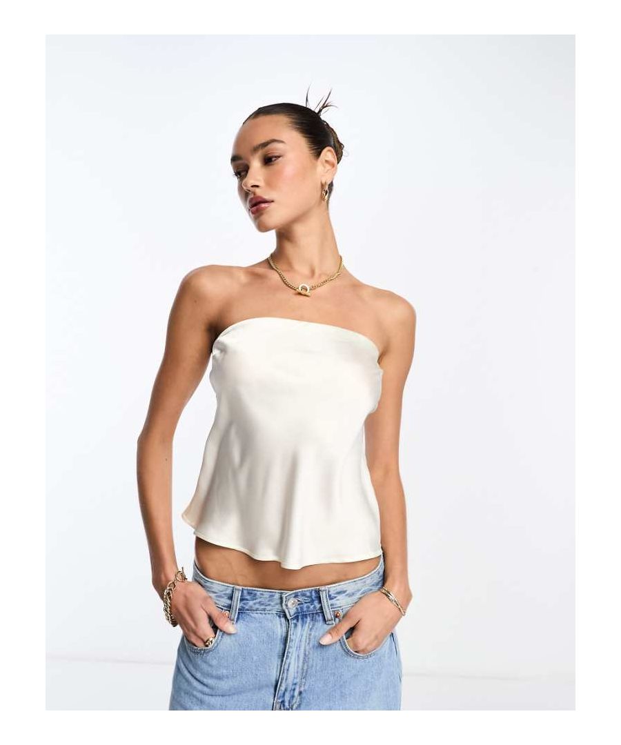 ASOS DESIGN Womens satin bandeau top in cream-White - Size 12 UK