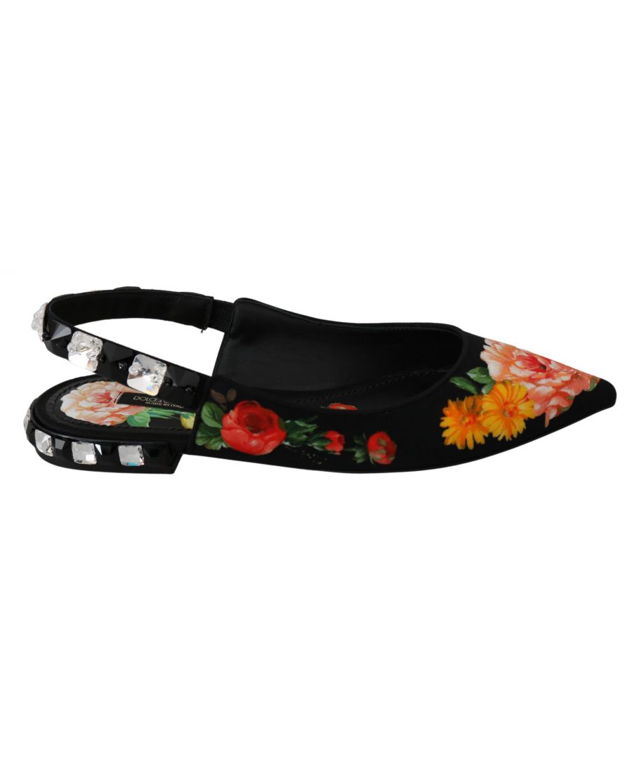 Image for Dolce & Gabbana Black Floral Crystal Slingbacks Flats Shoes
