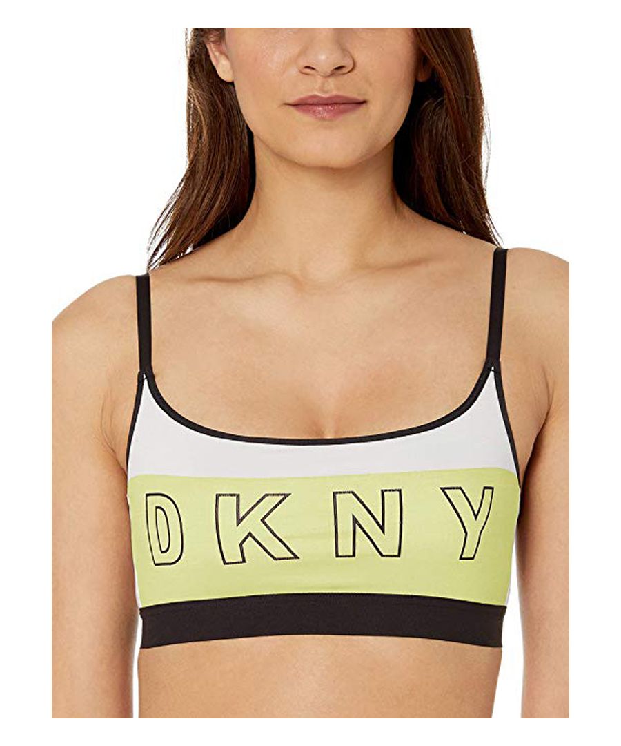 DKNY Mix & Match Bralette, featuring the iconic DKNY logo and a solid block colour, this ultra lightweight soft cup bralette is non wired with a soft mesh lining for extra comfort.  The pull over styling and adjustable plush back straps allow for ease of fit.  The scoop neck and wide underbust elastic adds a sporty feel to this modern, stlyish bralette.  Perfect for everyday wear!
