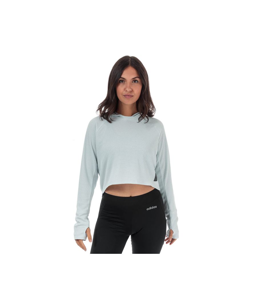 Womens adidas Adapt To Chaos Hoody in blue tint.<BR><BR>- climalite fabric sweeps sweat away from your skin.<BR>- Hooded.<BR>- Long raglan sleeves.<BR>- Thumbholes at cuffs to keep sleeves down.<BR>- Reflective 3-Stripes at rear.<BR>- Curved droptail hem for enhanced coverage.<BR>- Scan the QR code to unlock an exclusive playlist to help keep you moving.<BR>- Cropped length.<BR>- Regular fit.<BR>- Measurement from centre back neck to front hem: 15in approximately.  Measurement from centre back neck to back hem: 20“ approximately.<BR>- Main material: 100% Recycled polyester.  Machine washable.<BR>- Ref: DZ9017<BR><BR>Measurements are intended for guidance only.
