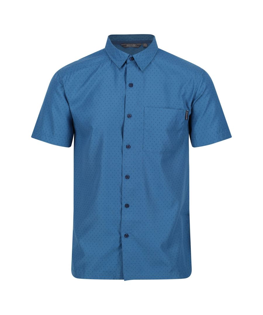 90% Polyester, 10% Viscose. Design: Dotted, Logo. Pockets: 1 Chest Pocket. Sleeve-Type: Short-Sleeved. Neckline: Turn Down Collar. Hardwearing, Packaway. Fabric Technology: Moisture Wicking, Quick Dry.