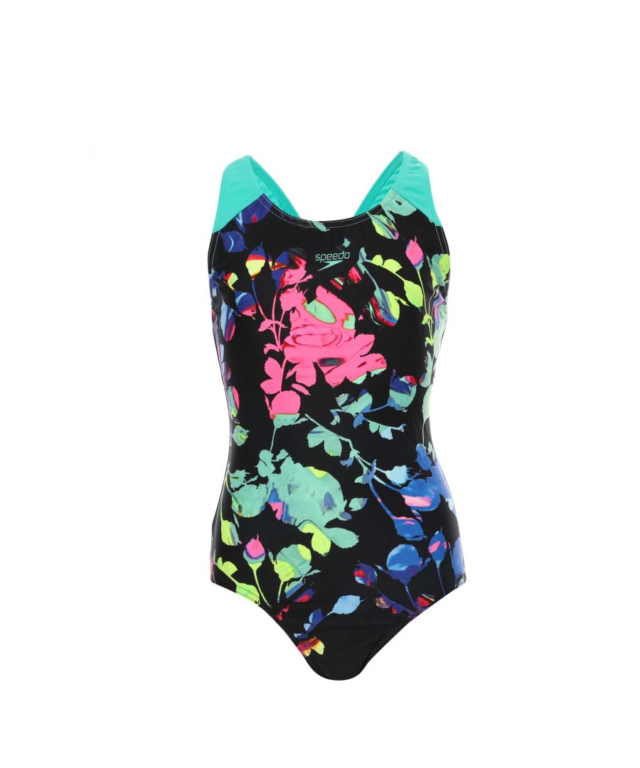 Speedo Girls Girl's Digital Splashback Swimsuit in black green - Size 5-6Y