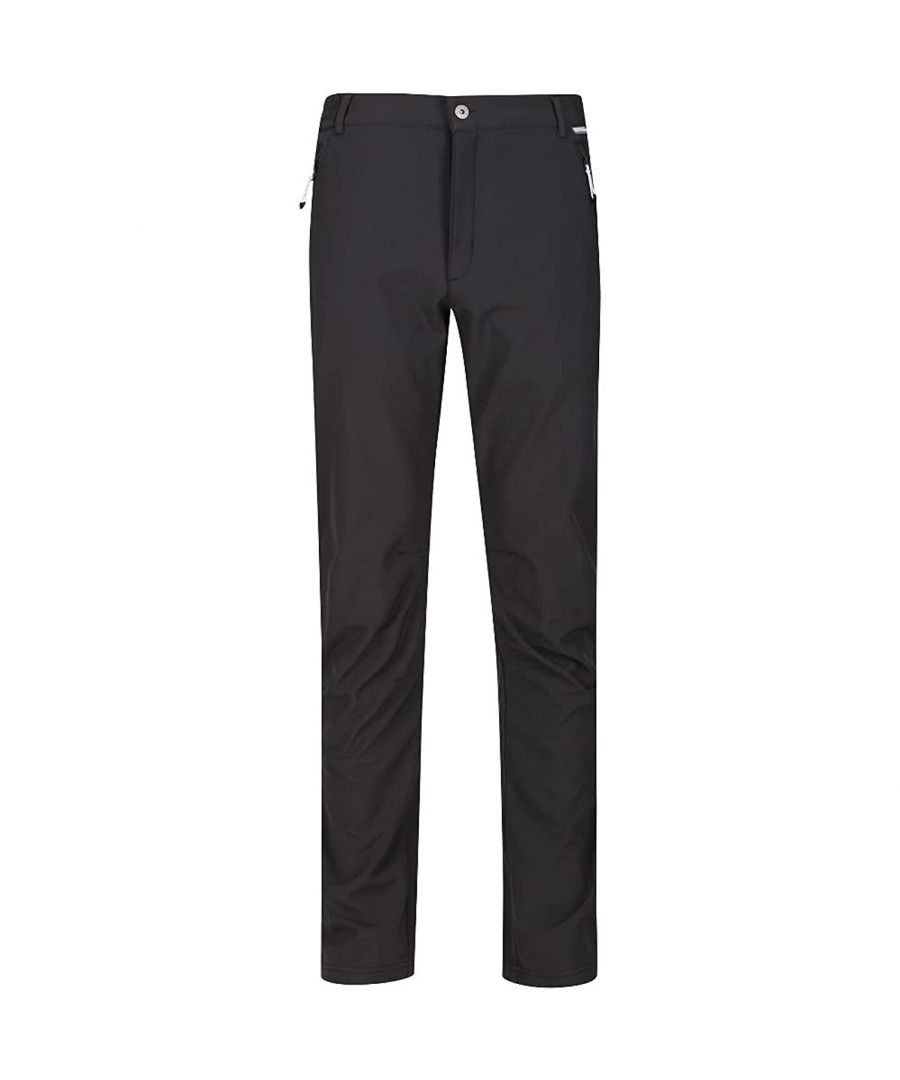 The mens Geo Softshell XPT II Trousers use a breathable, wind resistant membrane with a DWR (Durable Water Repellent) finish for maximum comfort on demanding days. They stave off showers and gales and keep you warm while allowing superb mobility. Packed with handy pockets and part elastic at the waist for comfort as you move, they have proven to be best-selling performance trousers year-on-year. 94% Polyester, 6% Elastane. Regatta Mens sizing (waist approx): 26in/66cm, 28in/71cm, 30in/76cm, 32in/81cm, 33in/84cm, 34in/86.5cm, 36in/91.5cm, 38in/96.5cm, 40in/101.5cm, 42in/106.5cm, 44in/111.5cm, 46in/117cm, 48in/122cm, 50in/127cm. Leg Length: Approx 29in.