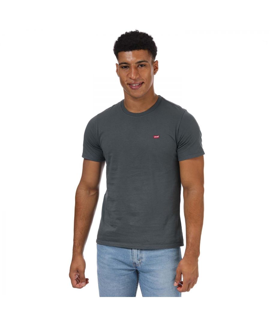 Tommy Hilfiger T-shirt met ronde hals en SS-logo voor heren, gemêleerd grijs