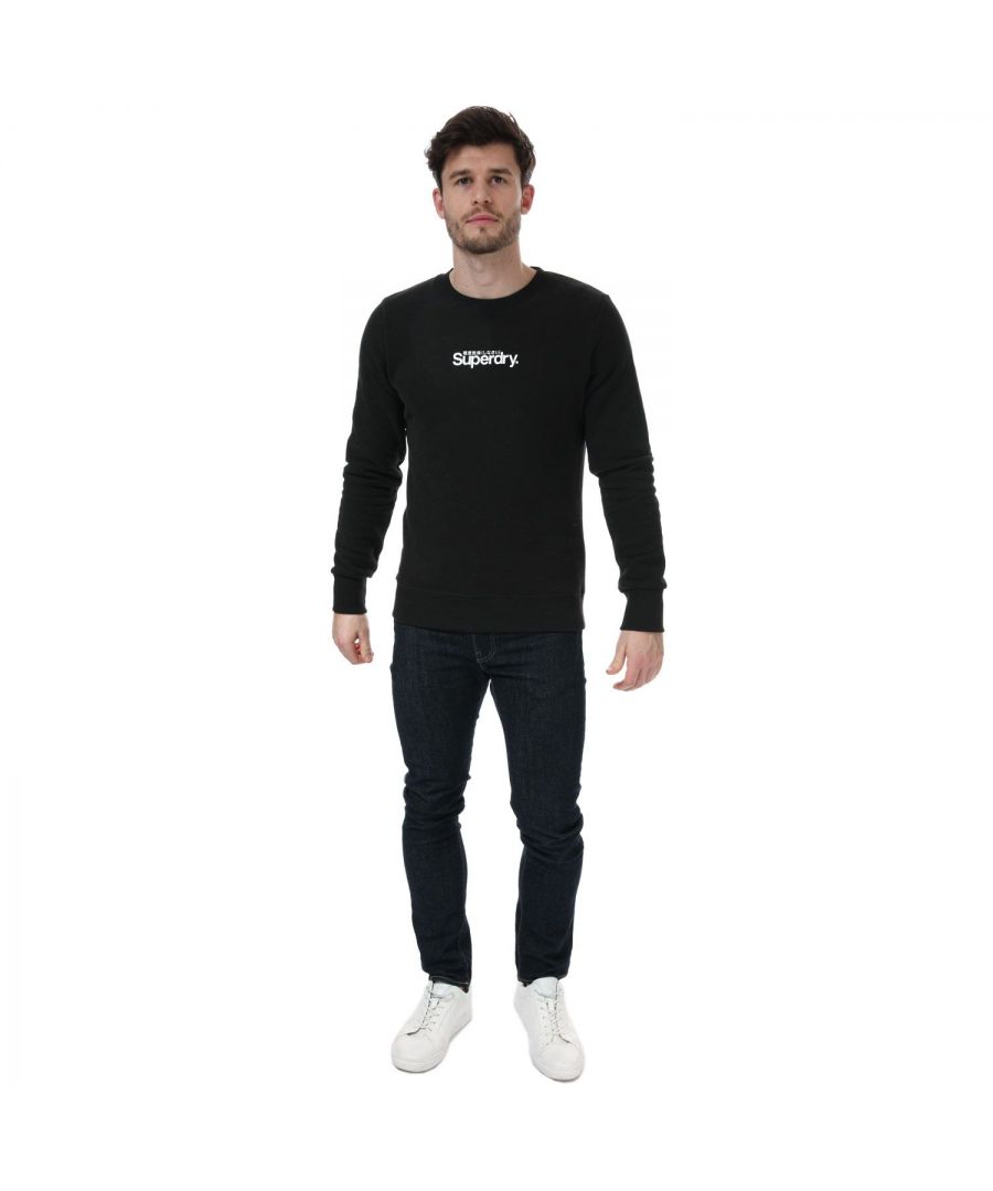 Superdry Mens Core Logo Essential Crew Sweatshirt - Black Cotton - Size Large