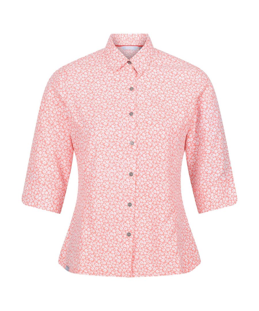 85% Polyester, 15% Viscose. Ontwerp: Bloemen. Bevestiging: Knop. Halslijn: Collared. Type mouw: Omhoog draaien. Gemerkt tabblad. Stoftechnologie: Slijtvast, Vochtafvoerend, Sneldrogend.