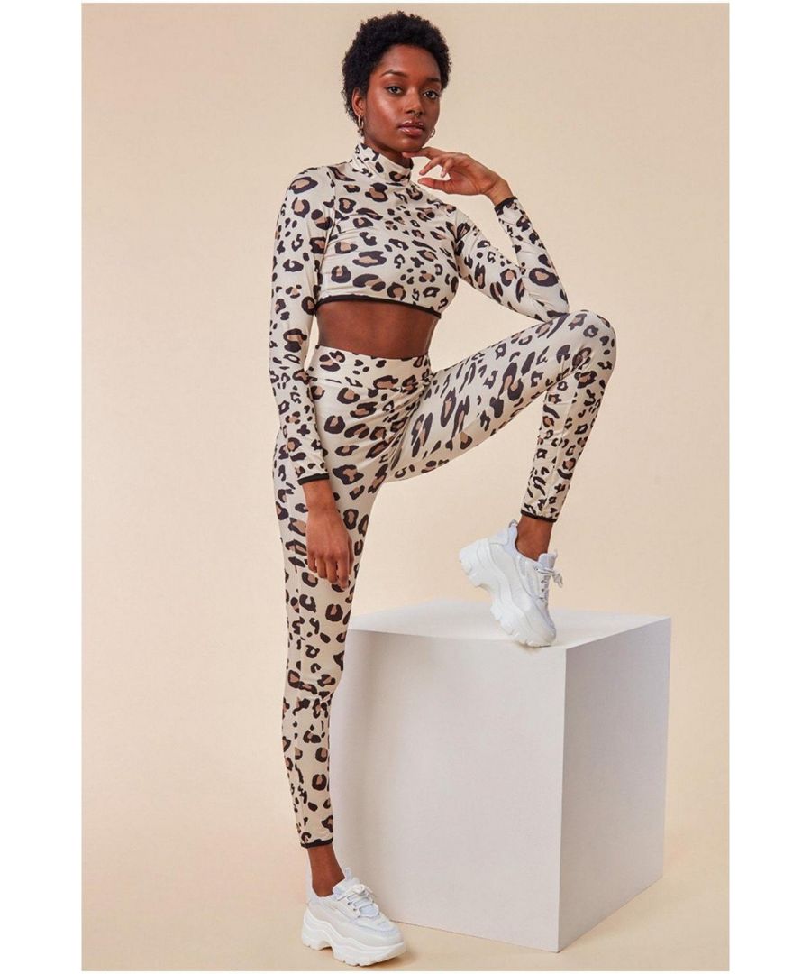 Image for Cosmochic Leopard Print Crop Top & Legging Lounge Set - Brown