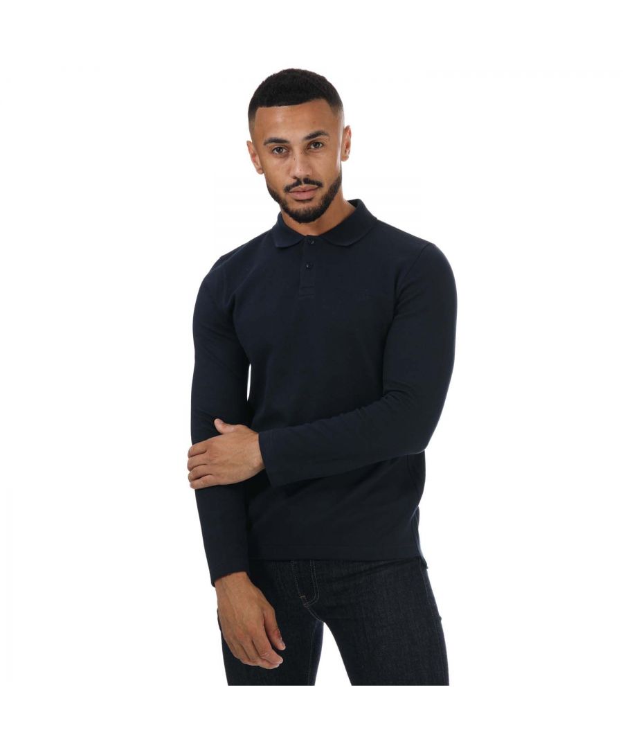 Mens Ted Baker Baddow Heavy Twill Long Sleeve Polo Shirt in navy.-Ribbed polo collar.- Long sleeve.- Two button placket.- Flower embroidery at chest.- 64% Cotton  33% Polyester  3% Elastane. Machine wash at 30 degrees.- Ref: 256480NAVY