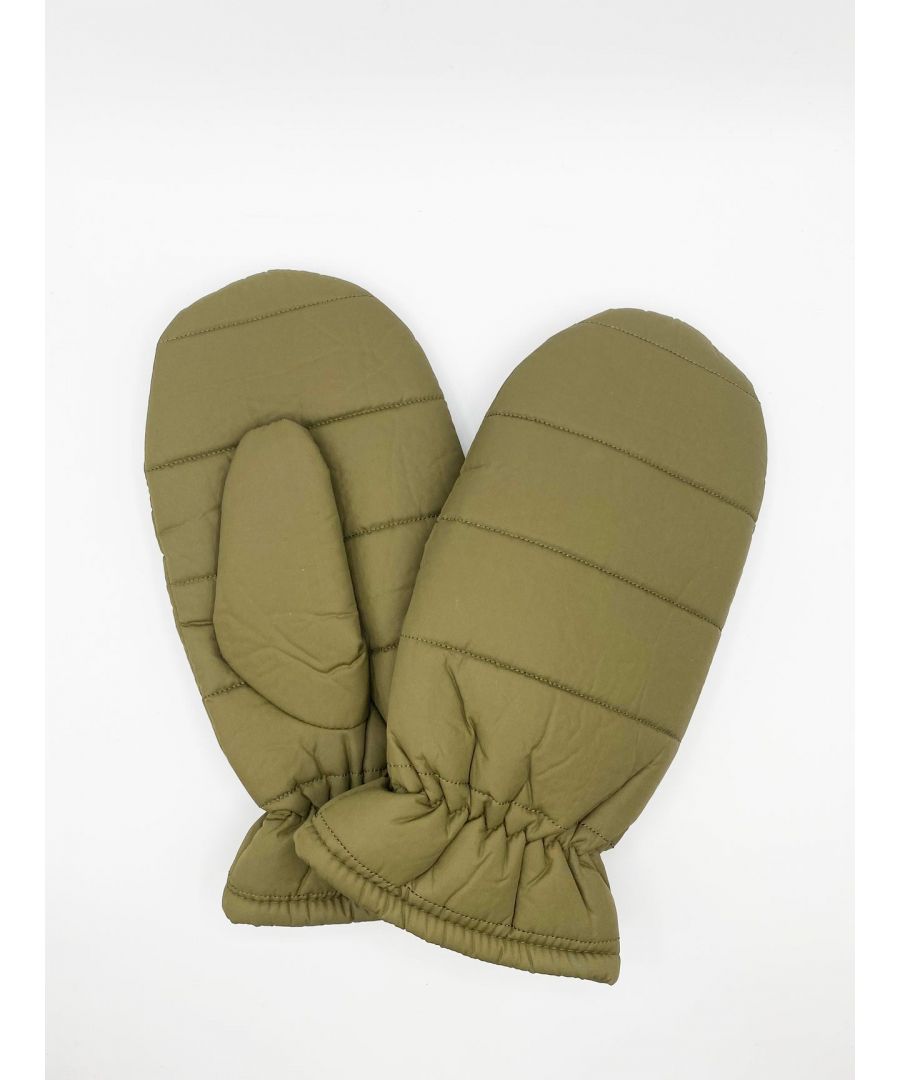 Quilted Mittens\n\nOne Size\nColour: Khaki Green\nMain: 100% Polyester\nSKU: Lyle
