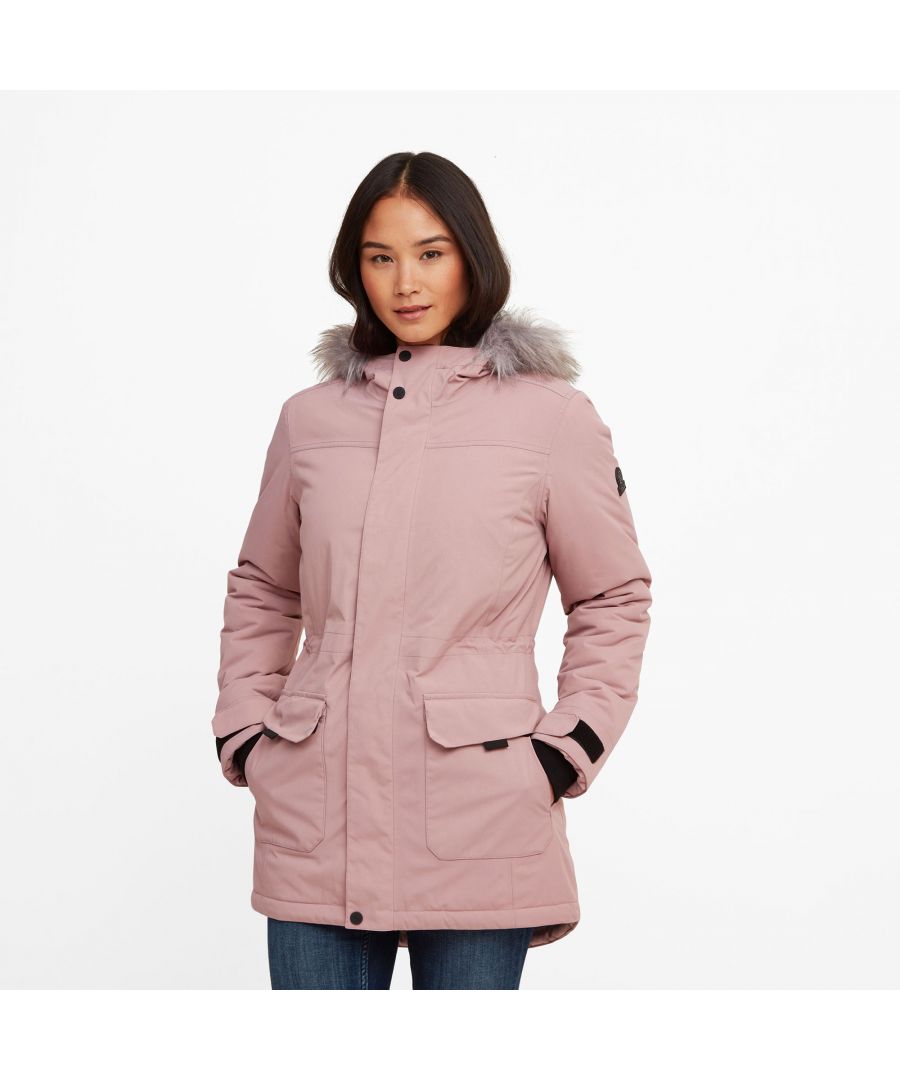 Super warm, waterproof and windproof, yet fully breathable, our Alderidge winter parka coat is timeless and cut to flatter. The hard-wearing outer layer has a smooth, matt finish that has all the good looks of casual cotton twill and an extra water repellent coating to see off showers. The taffeta lining feels silky against the skin and the insulating filling will keep you toasty warm. The cosy hood is armed with a handy Velcro adjuster and trimmed with removable and beautifully soft faux-fur, so your ears and neck are protected from the chill. Our Yorkshire-based designers have also given plenty of thought to the finer styling details, so you'll appreciate adjustable drawcords to cinch your waist in and rounded seams that give a flattering streamlined look. The full-length zip is neatly secured with press studs and Velcro and opens at both ends, so you can get air in when needed and stretch your legs when you sit down. Perfect for walks across the moors or to wear as your everyday commuter coat, you'll love the brushed fleece lined patch pockets with side entry that double as cosy handwarmers. As a final mark of quality, our embossed rubber Yorkshire Rose badge is proudly displayed on the sleeve.
