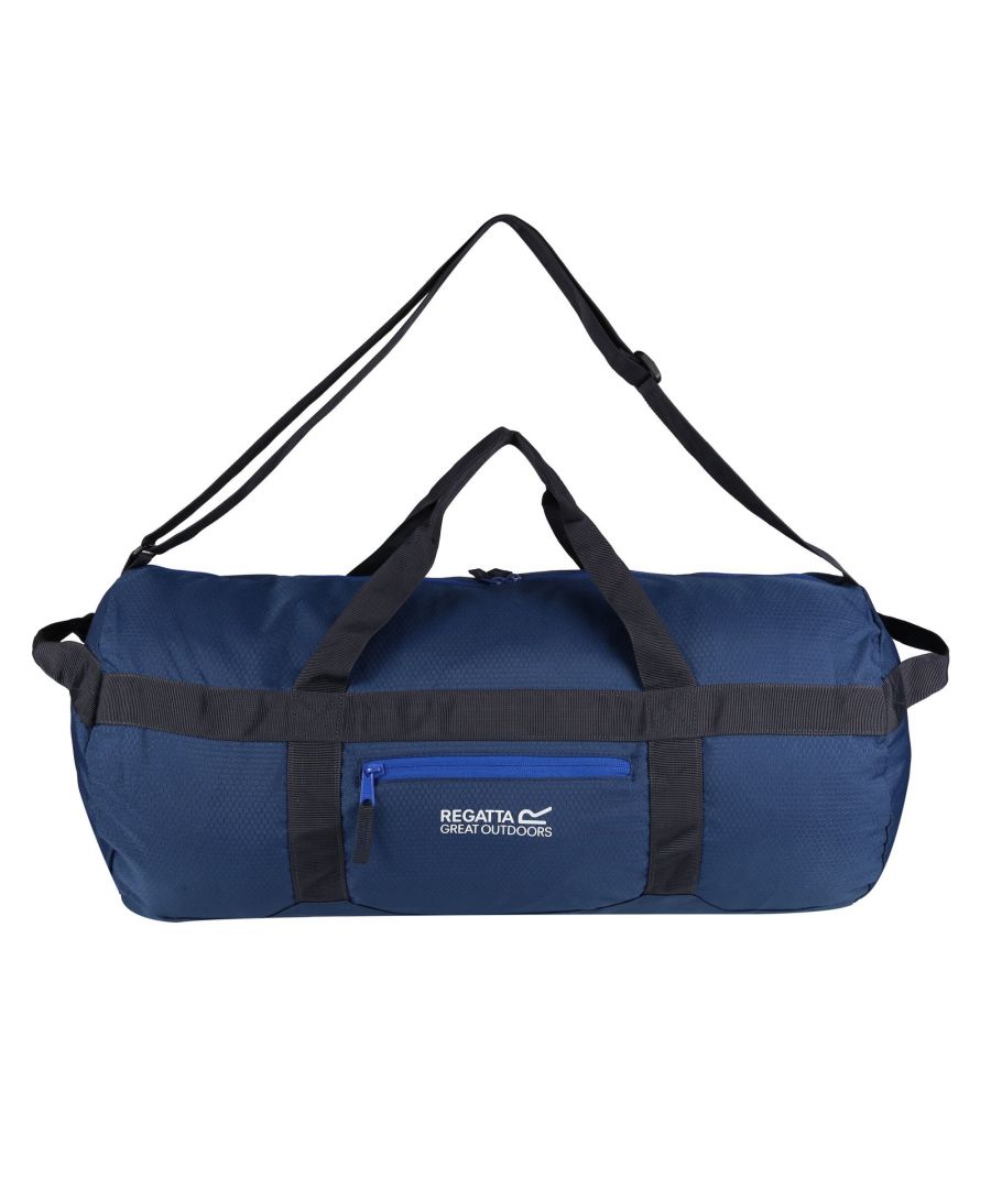 100% polyester. 40 litre capacity. Lightweight polyester honeycomb fabric. Packaway - packs into its own front pocket. Large main compartment. Adjustable shoulder strap. Grab handles.