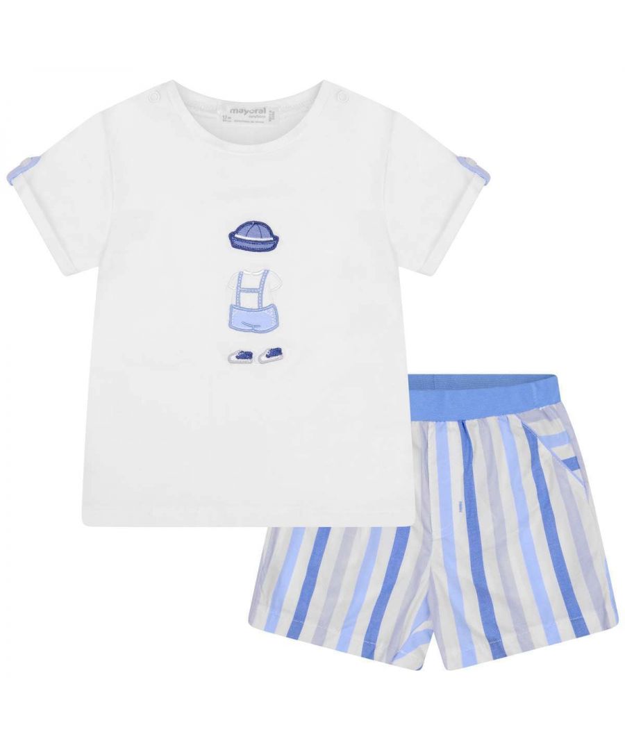 Mayoral Baby Boys White & Blue Striped Cotton Shorts Set - Size 2-4M